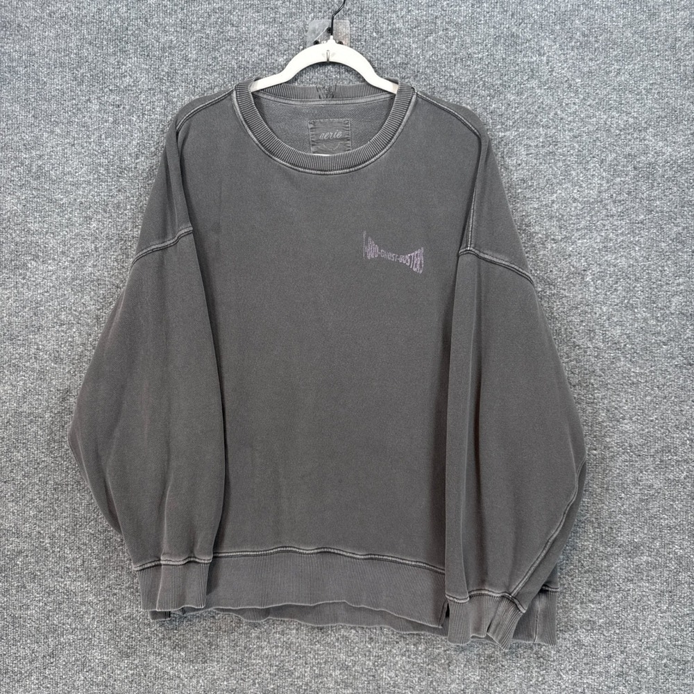 Aerie Sweatshirt Womens Medium Gray Ghostbusters Oversized Graphic Pullover